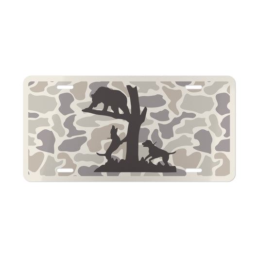 Bear Hunting Hounds Treed Bear Camo Vanity License Plate for Hunters