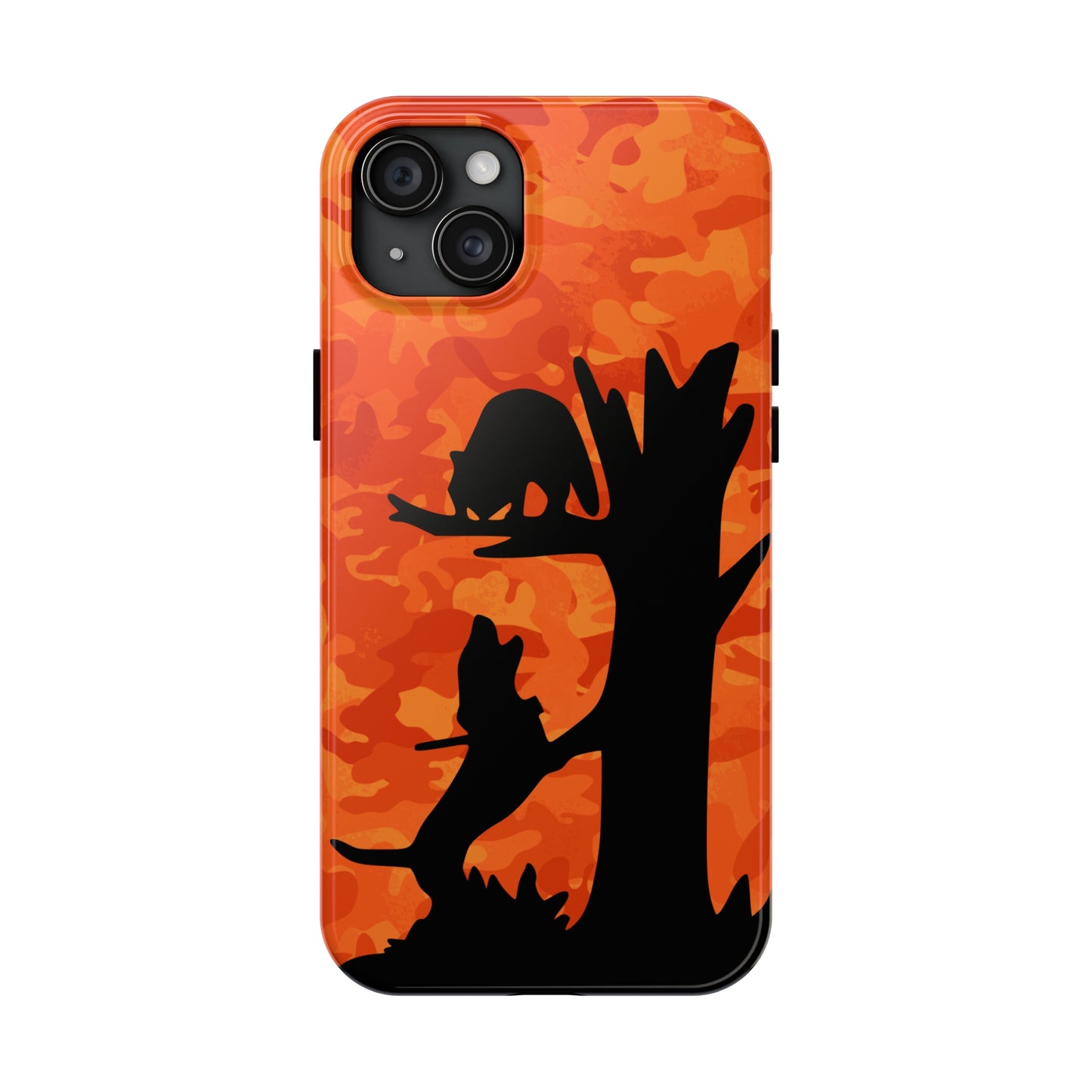 Tough Phone Cases for iPhone 15, Pro, Plus and Pro Max Orange Camo Coon Hunting - coonhoundin