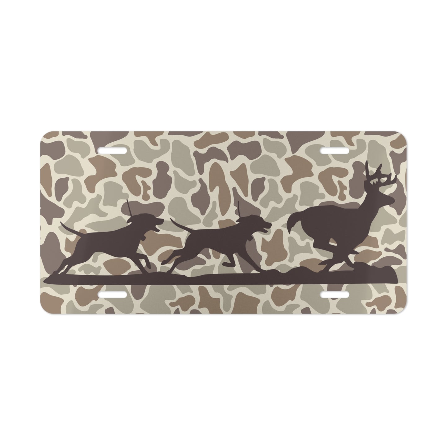 Hunting License Plate, Camo Car Tag for Hunters with Hounds Chasing a Dee - coonhoundin