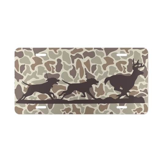 Hunting License Plate, Camo Car Tag for Hunters with Hounds Chasing a Dee - coonhoundin