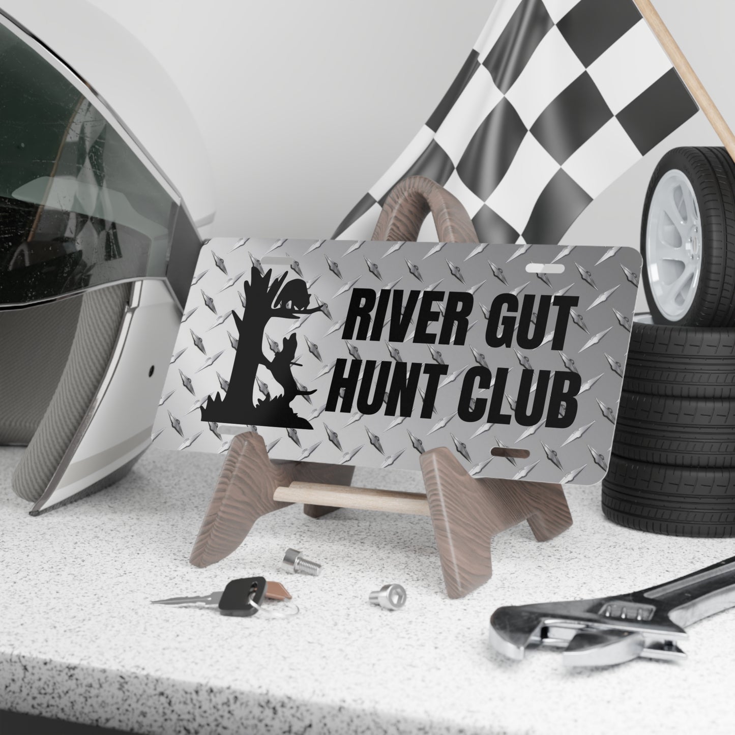 Custom Metal Diamond Plate Look Coon Hunting License Plate - coonhoundin