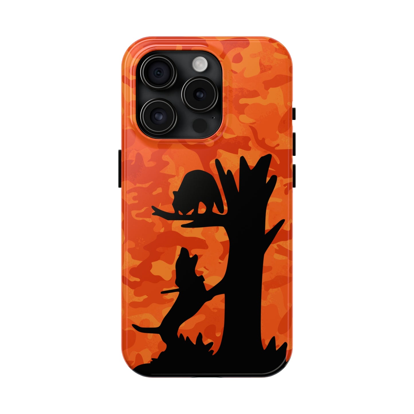 Tough Phone Cases for iPhone 15, Pro, Plus and Pro Max Orange Camo Coon Hunting - coonhoundin