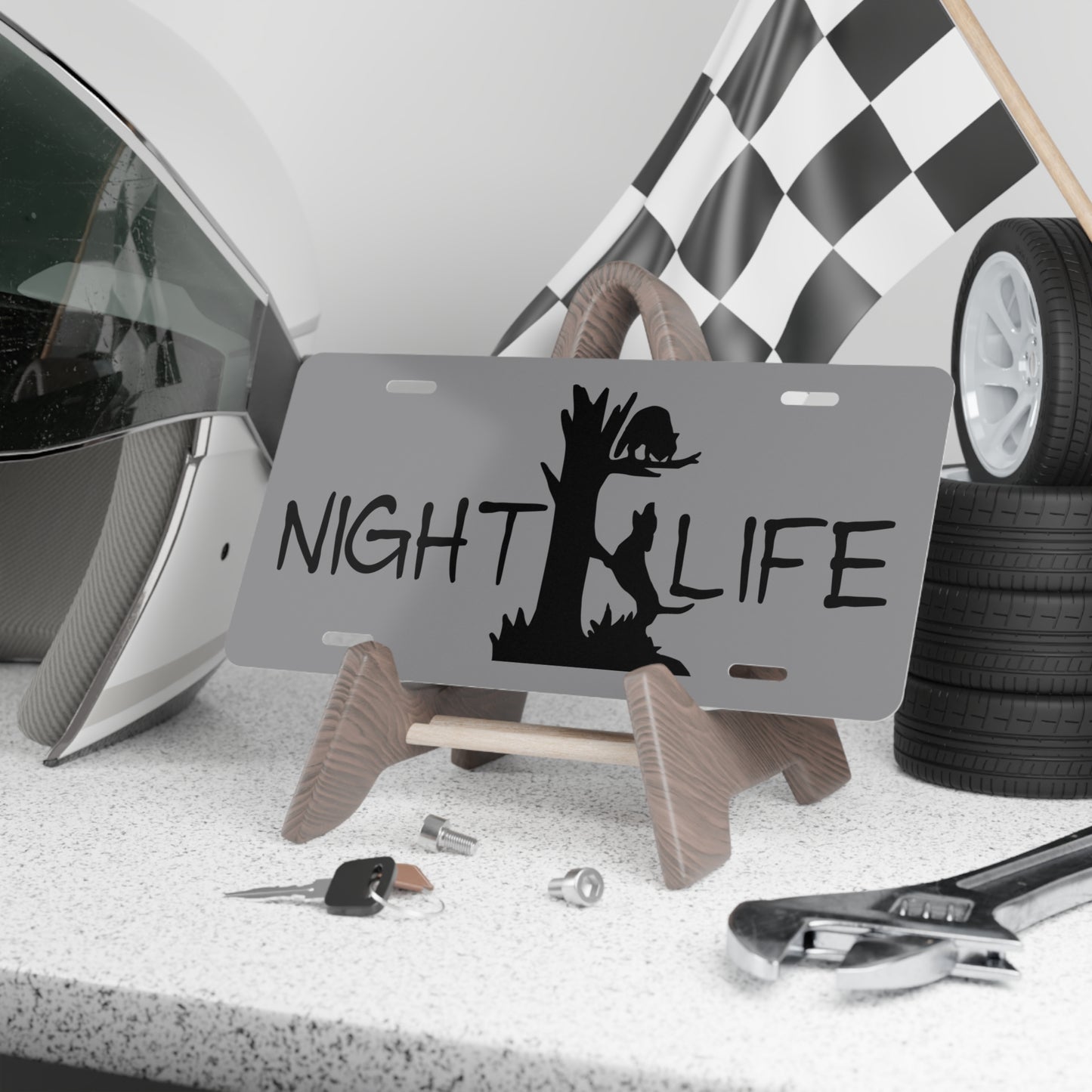 Night Life Coon Hunting Grey License Plate - coonhoundin