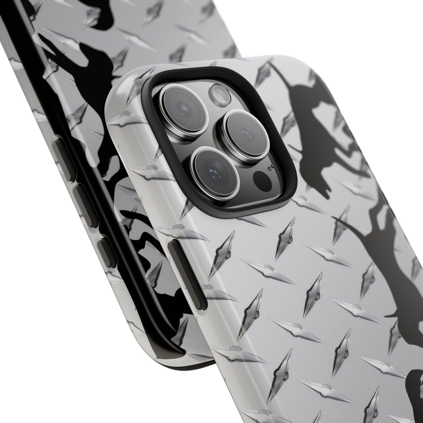 Diamond Plate Hounds Chasing Deer Hunting Tough Phone Cases for iPhone 16 - coonhoundin