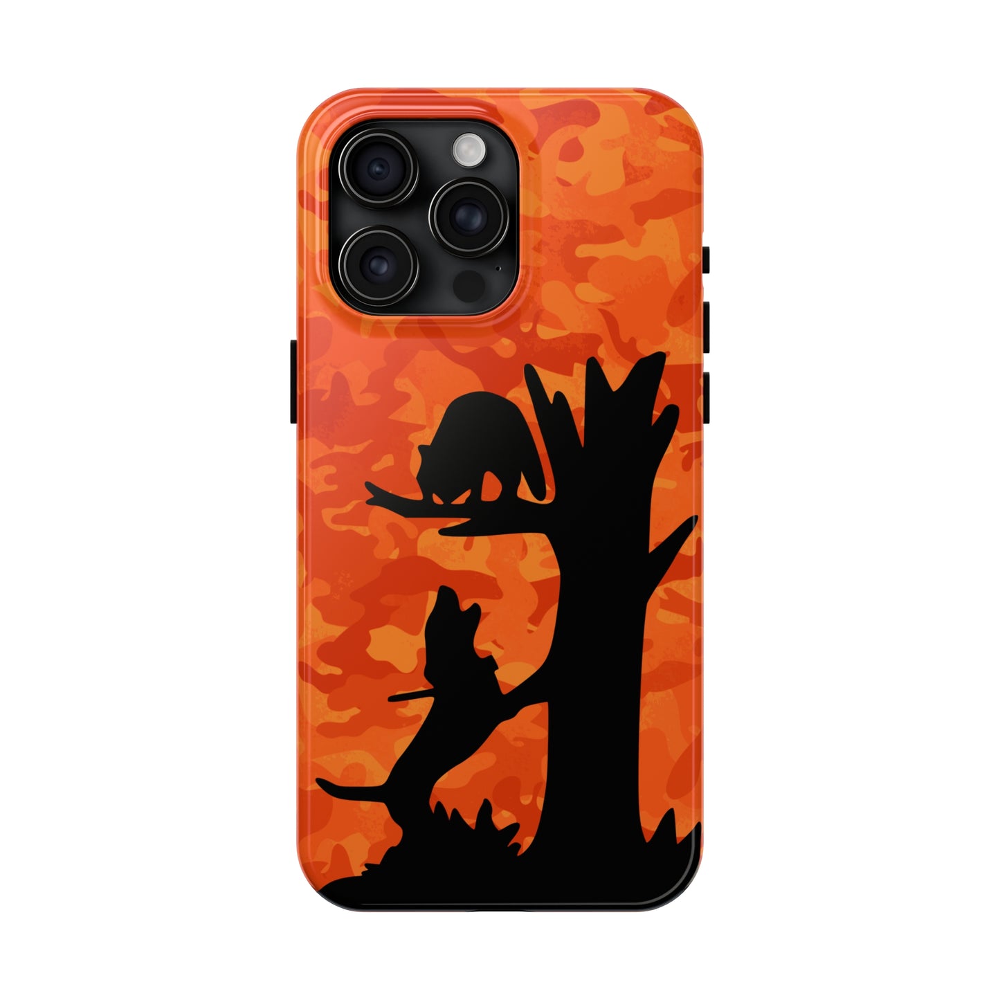 Tough Phone Cases for iPhone 15, Pro, Plus and Pro Max Orange Camo Coon Hunting - coonhoundin