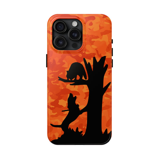 Tough Phone Cases for iPhone 15, Pro, Plus and Pro Max Orange Camo Coon Hunting - coonhoundin