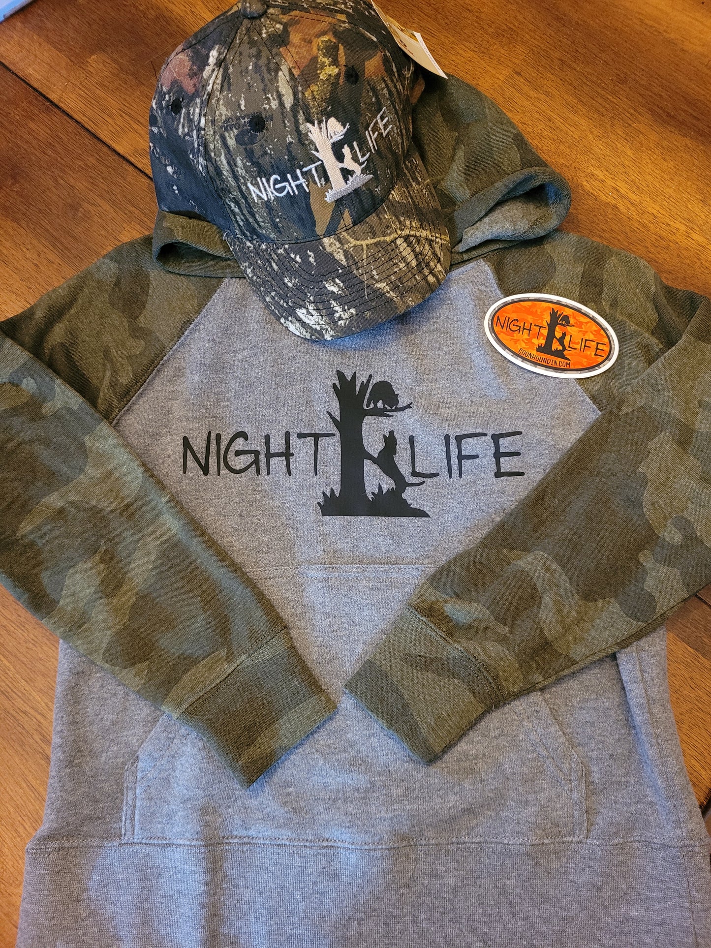 Youth Camo Night Life Coon Hunting Hat, Hoodie and Sticker Bundle Fast Ship - coonhoundin