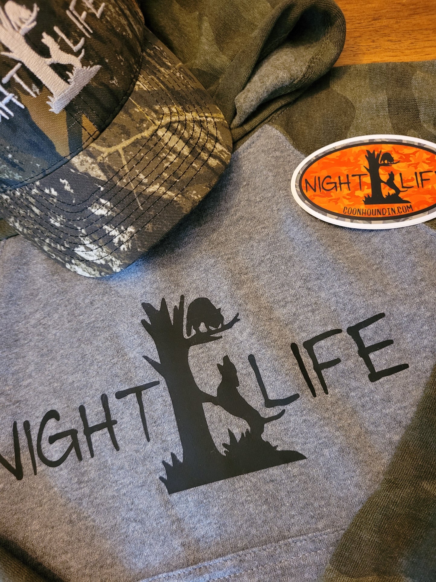 Youth Camo Night Life Coon Hunting Hat, Hoodie and Sticker Bundle Fast Ship - coonhoundin
