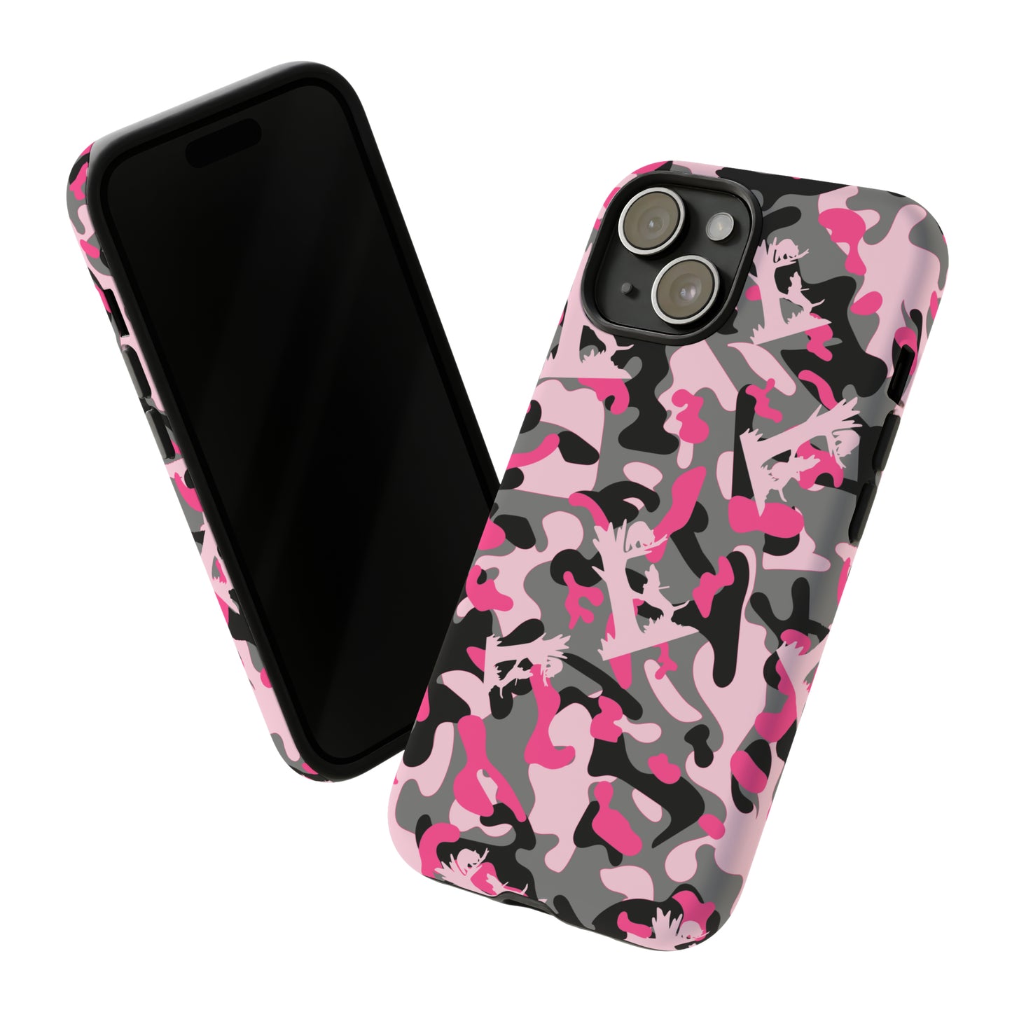 iPhone 15, Pro, Plus and Pro Max Tough Phone Cases in Pink Coon Hunting Camo - coonhoundin