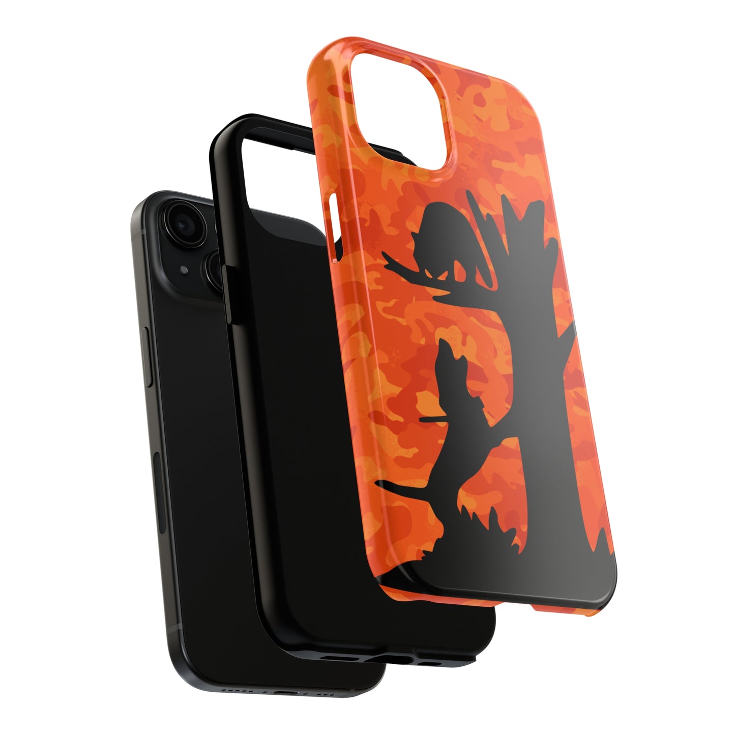 Tough Phone Cases for iPhone 15, Pro, Plus and Pro Max Orange Camo Coon Hunting - coonhoundin