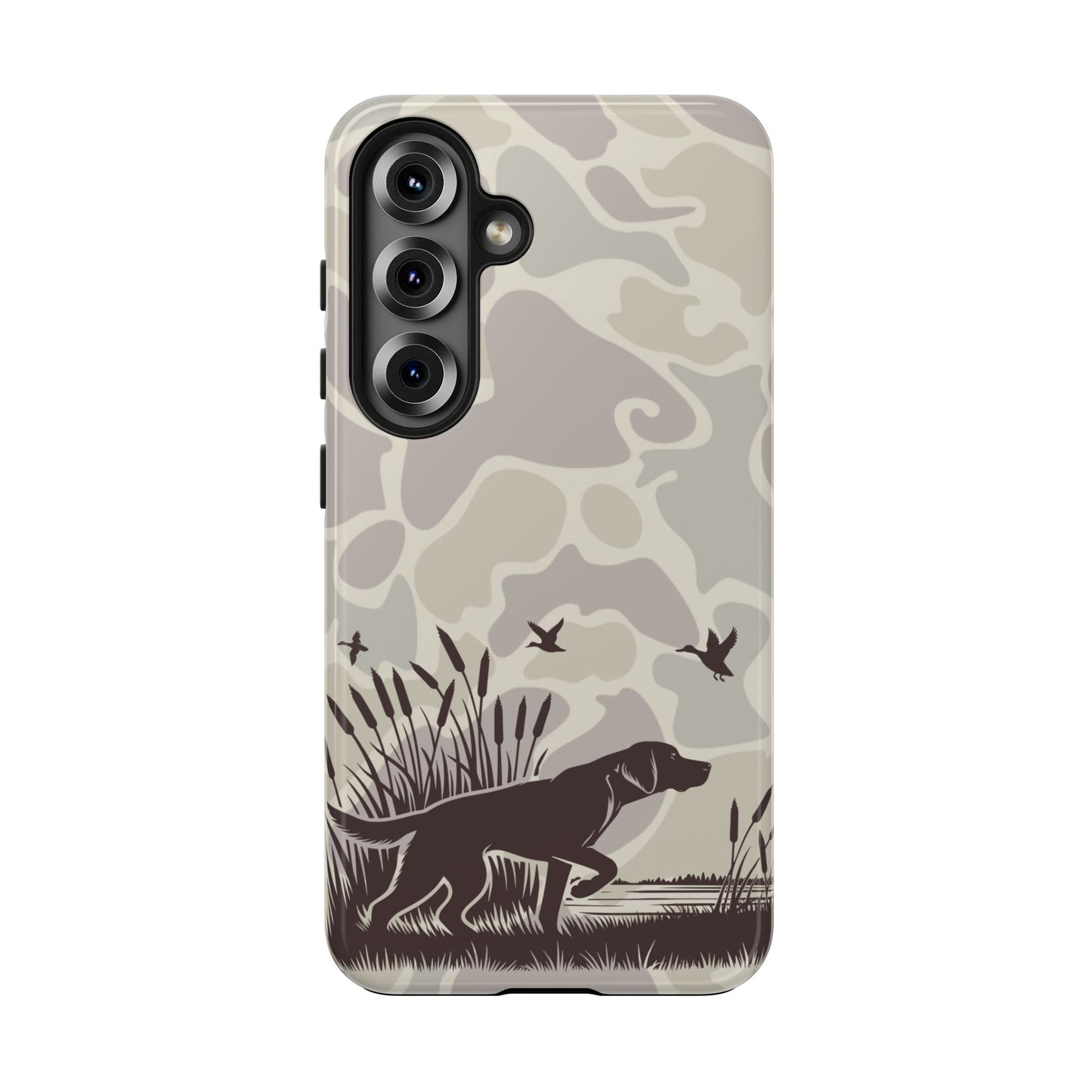 Camo Duck Hunting Dog Tough Phone Cases Samsung S25 Hunting Gifts, Protective Case