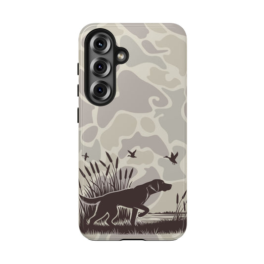 Camo Duck Hunting Dog Tough Phone Cases Samsung S25 Hunting Gifts, Protective Case - coonhoundin