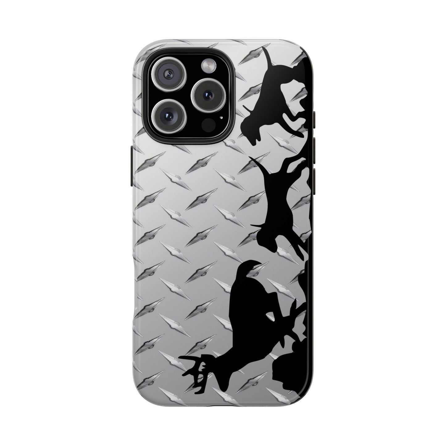 Diamond Plate Hounds Chasing Deer Hunting Tough Phone Cases for iPhone 16 - coonhoundin