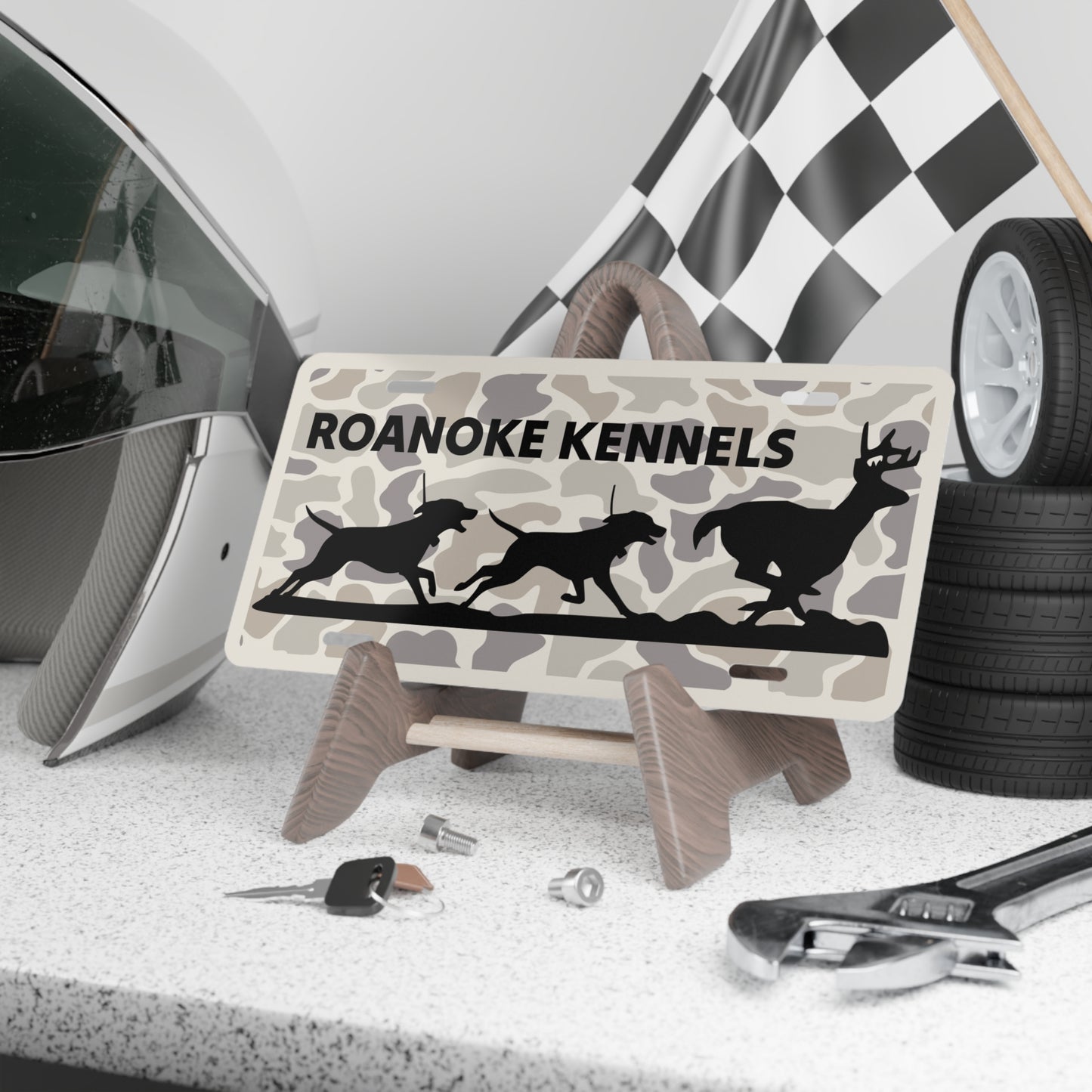 Custom Deer Hunting Hounds Camo Vanity License Plate for Hunters