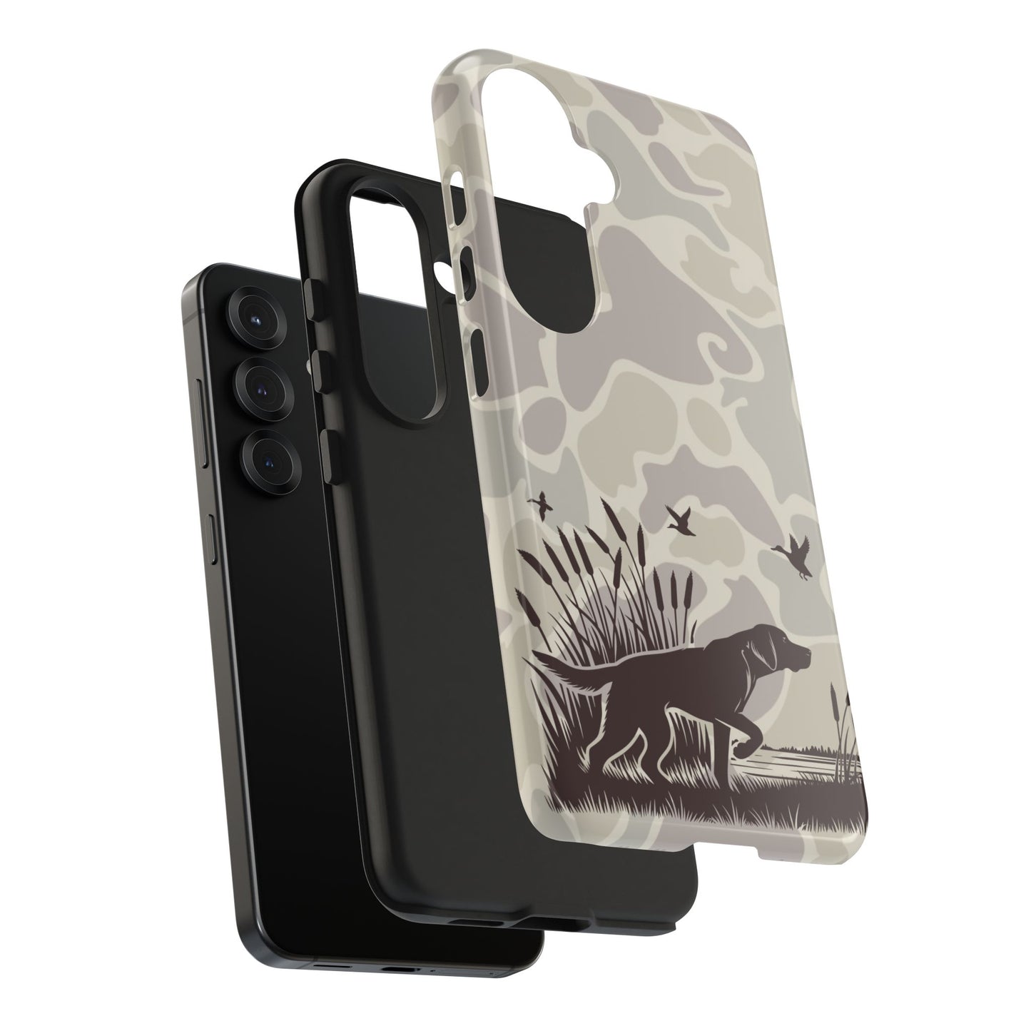 Camo Duck Hunting Dog Tough Phone Cases Samsung S25 Hunting Gifts, Protective Case