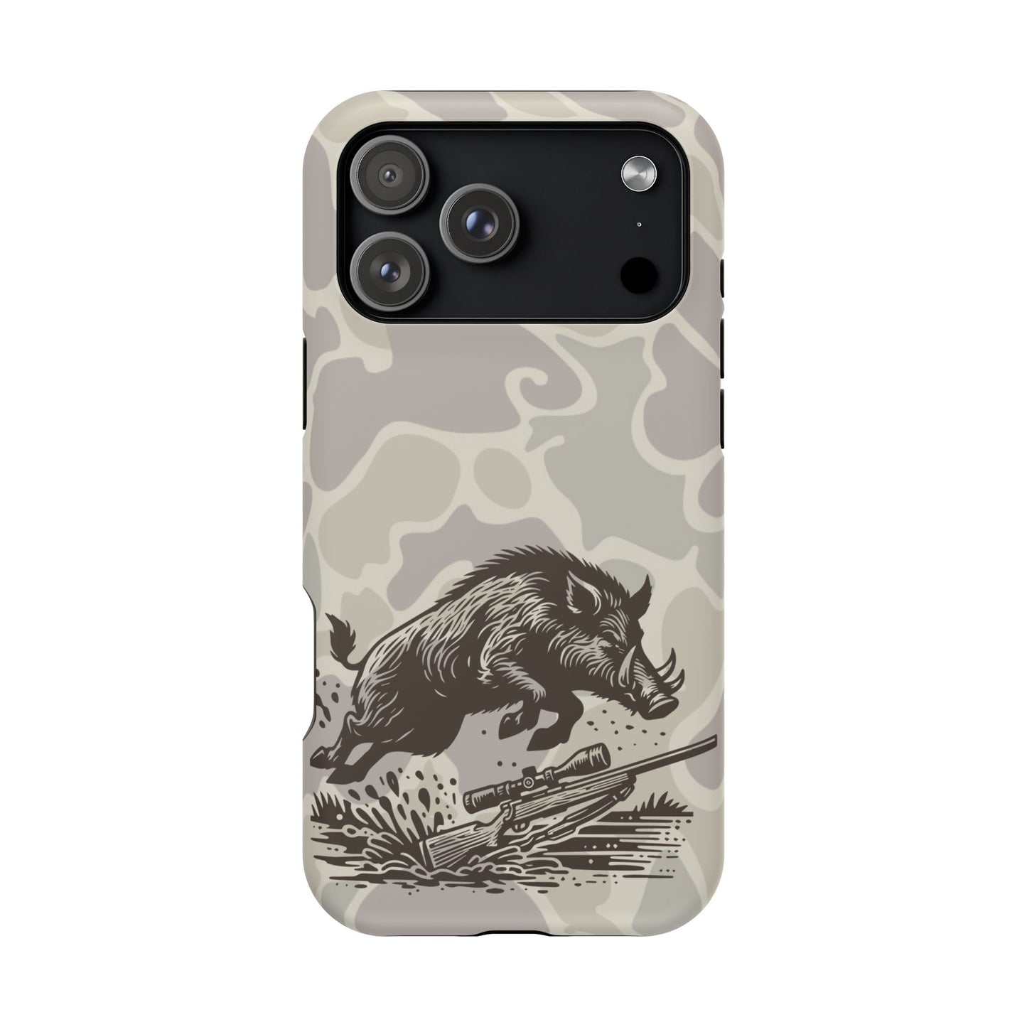 Wild Boar Hog Hunting Phone Case, iPhone 17 Impact-Resistant Cover, Gift for Hunters, Unique Camo Design, Phone Accessories