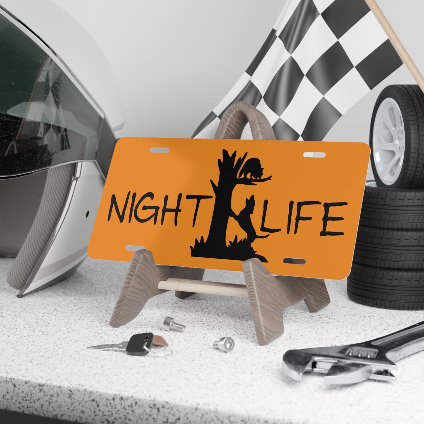 Night Life Coon Hunting Orange License Plate - coonhoundin