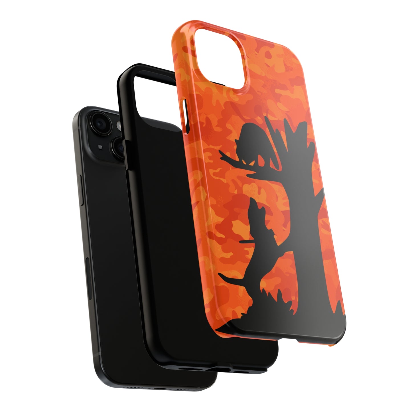 Tough Phone Cases for iPhone 15, Pro, Plus and Pro Max Orange Camo Coon Hunting - coonhoundin