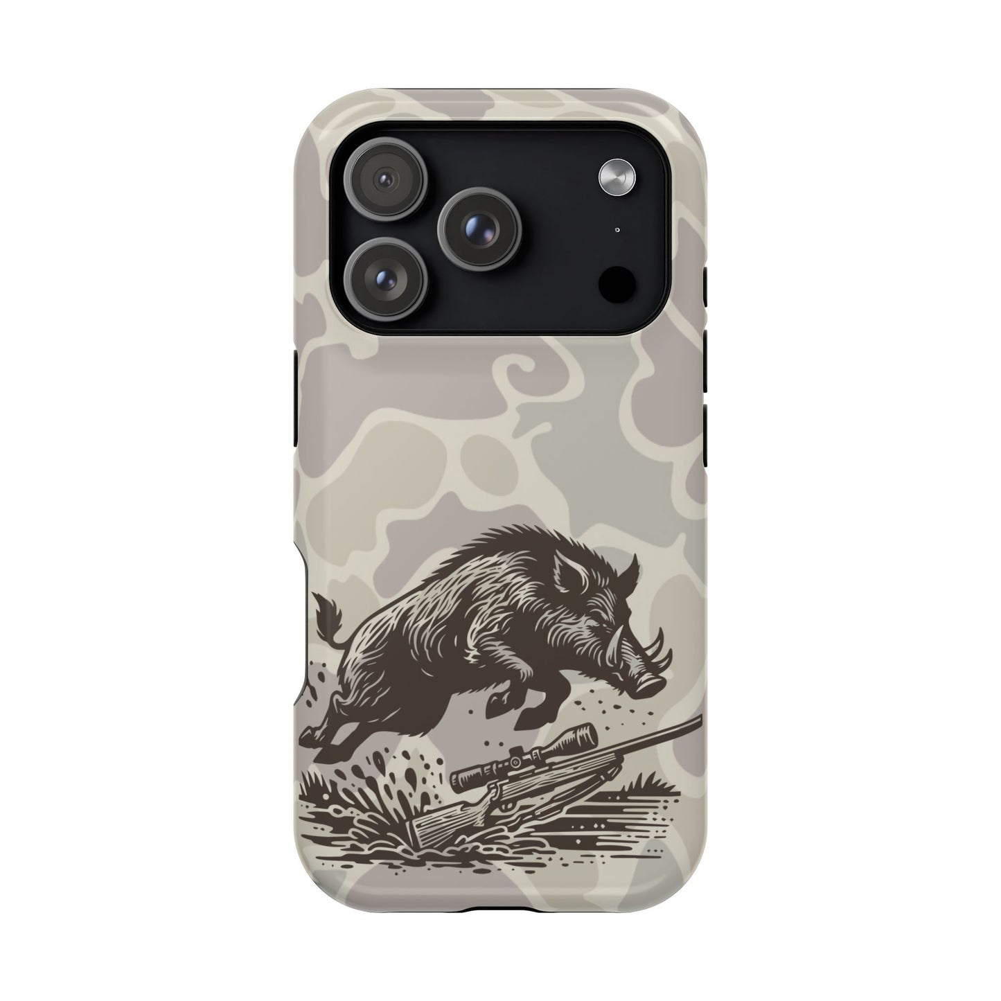 Wild Boar Hog Hunting Phone Case, iPhone 17 Impact-Resistant Cover, Gift for Hunters, Unique Camo Design, Phone Accessories