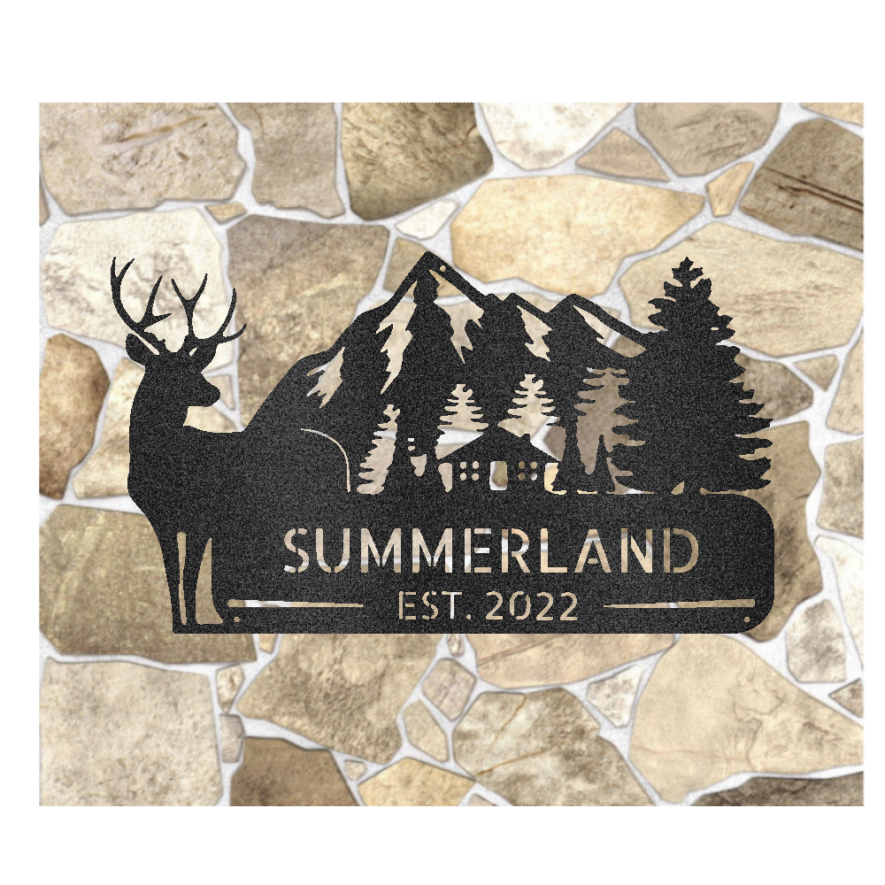 Deer in the Mountains Name Steel Sign - coonhoundin