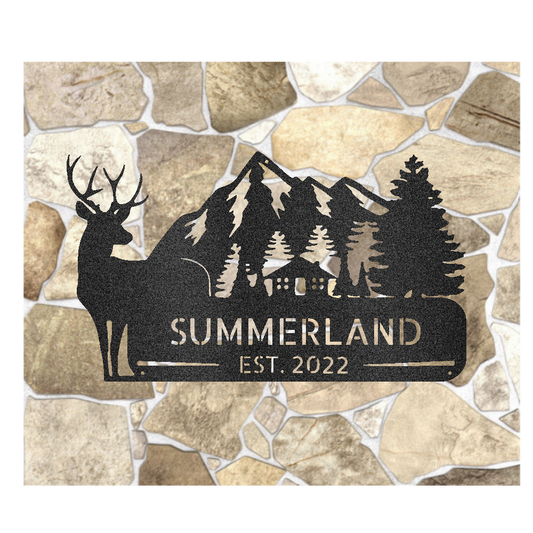 Deer in the Mountains Name Steel Sign - coonhoundin