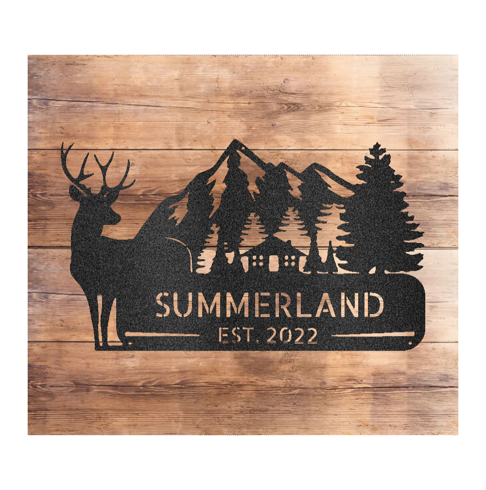Deer in the Mountains Name Steel Sign - coonhoundin