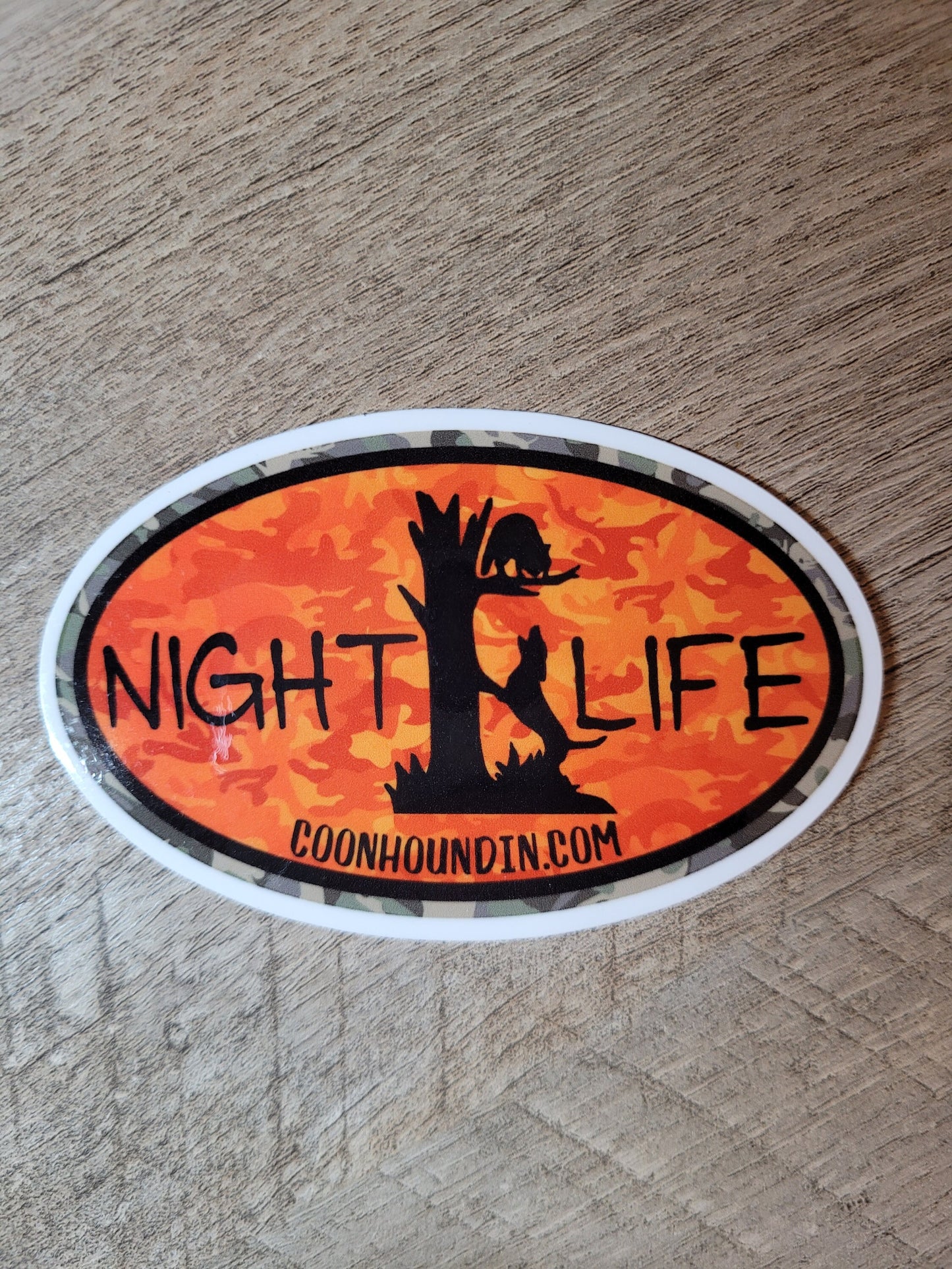Coon Hunting Night Life Orange Camo Waterproof Sticker - coonhoundin
