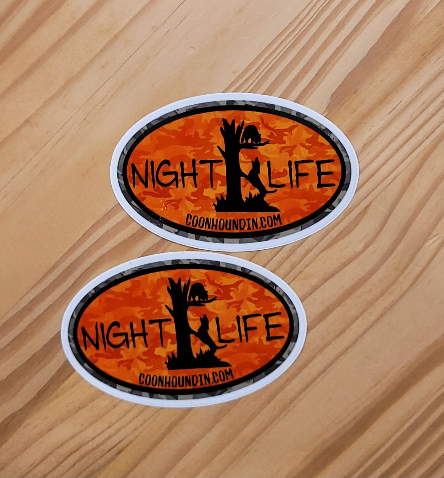 Coon Hunting Night Life Orange Camo Waterproof Sticker