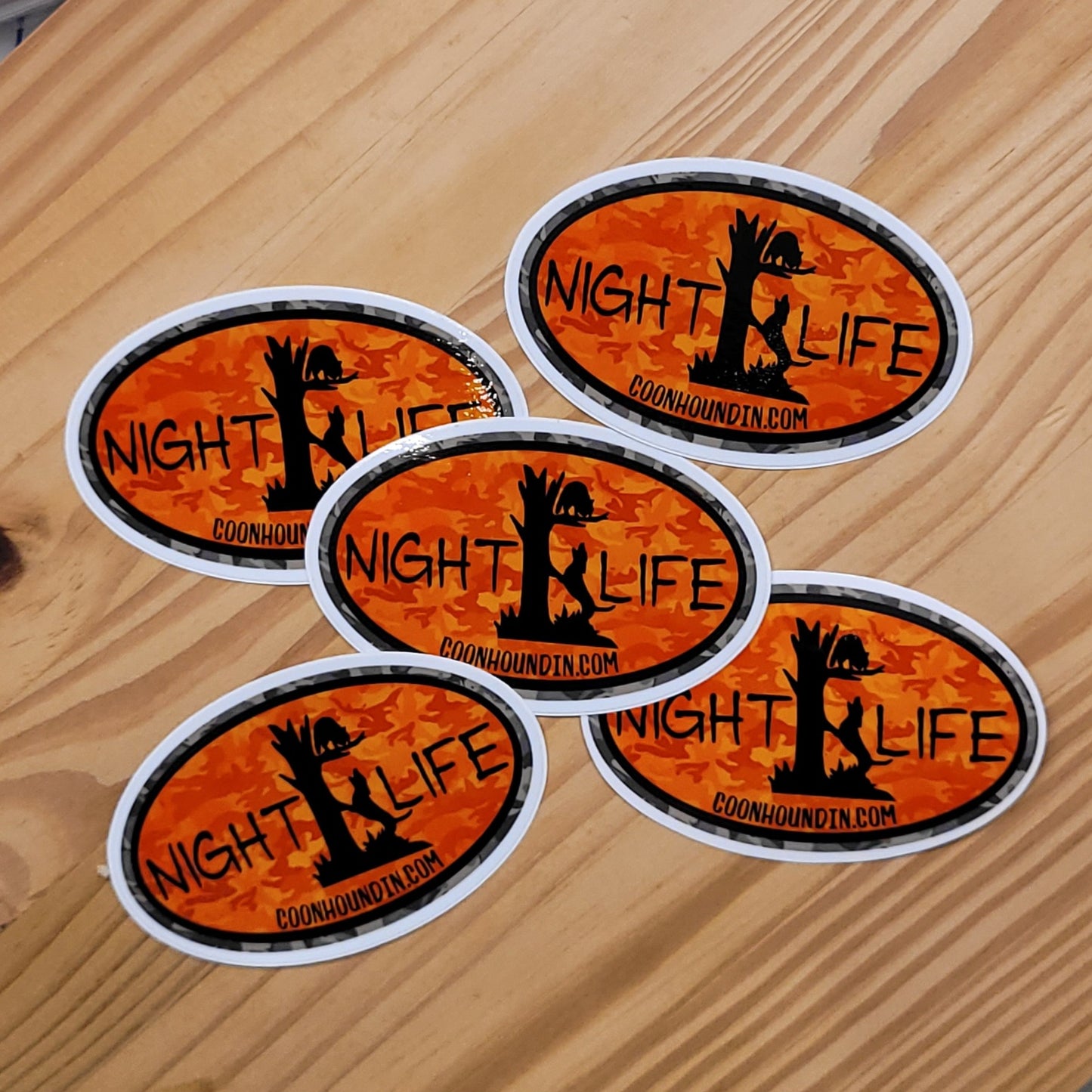 Coon Hunting Night Life Orange Camo Waterproof Sticker