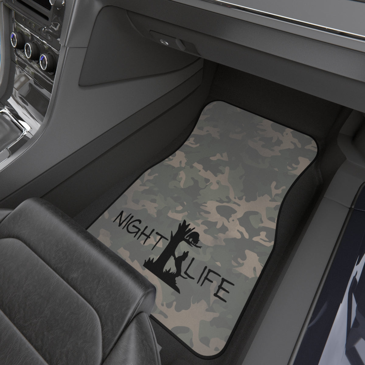 Vintage Camo Night Life Coon Hunting Set of Front Car Mats - coonhoundin