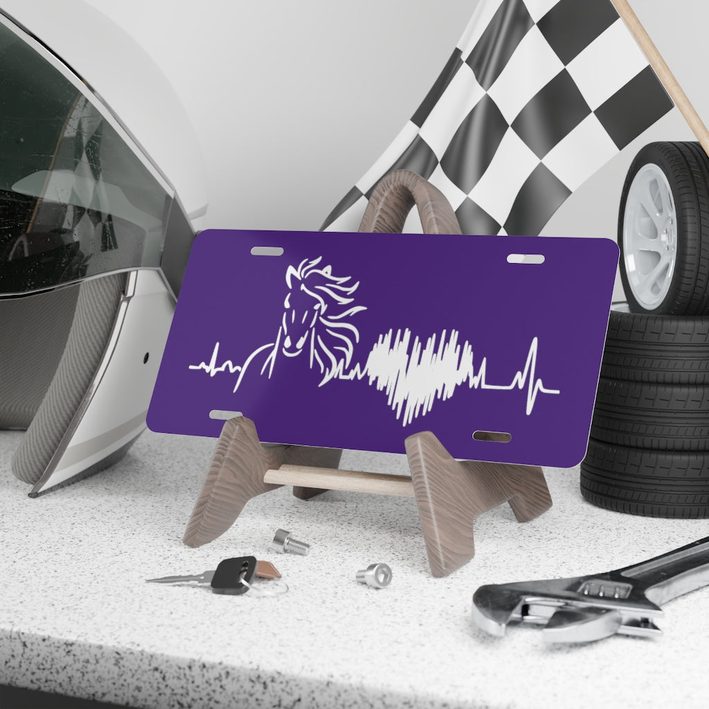 Horse Heartbeat Purple License Plate - coonhoundin