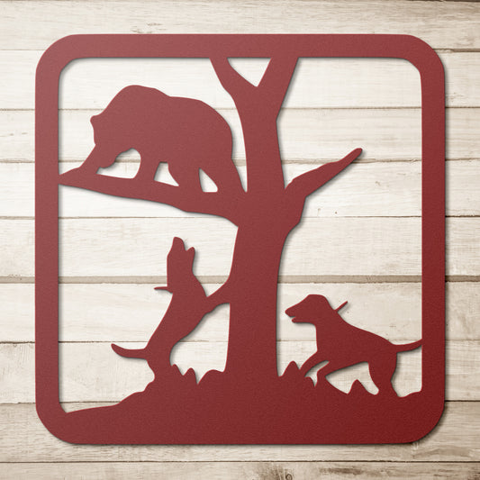 Metal Hounds Treed Bear Wall Sign - coonhoundin