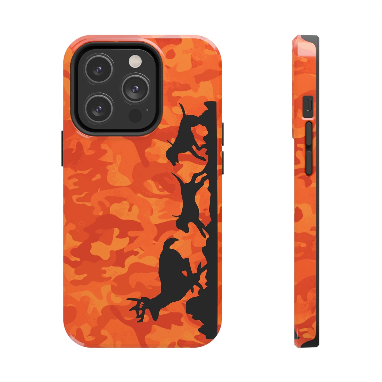 iPhone 14 Tough Phone Case Orange Camo Hounds Chasing Deer - coonhoundin