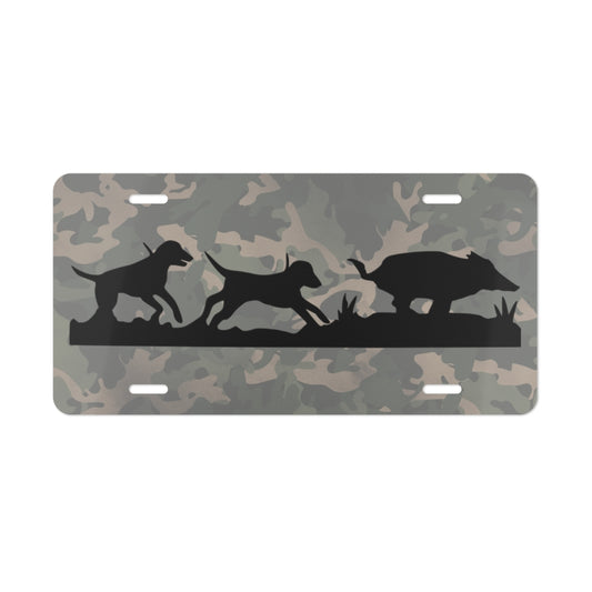 Camo Hounds Chasing Hog License Plate - coonhoundin