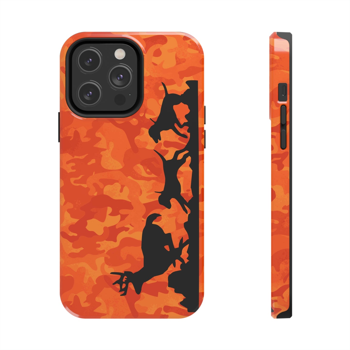 iPhone 14 Tough Phone Case Orange Camo Hounds Chasing Deer - coonhoundin