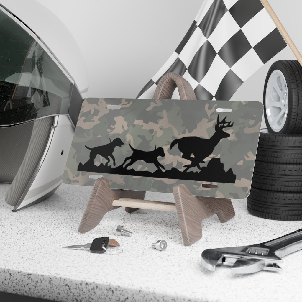 Camo Hounds Chasing Deer License Plate - coonhoundin