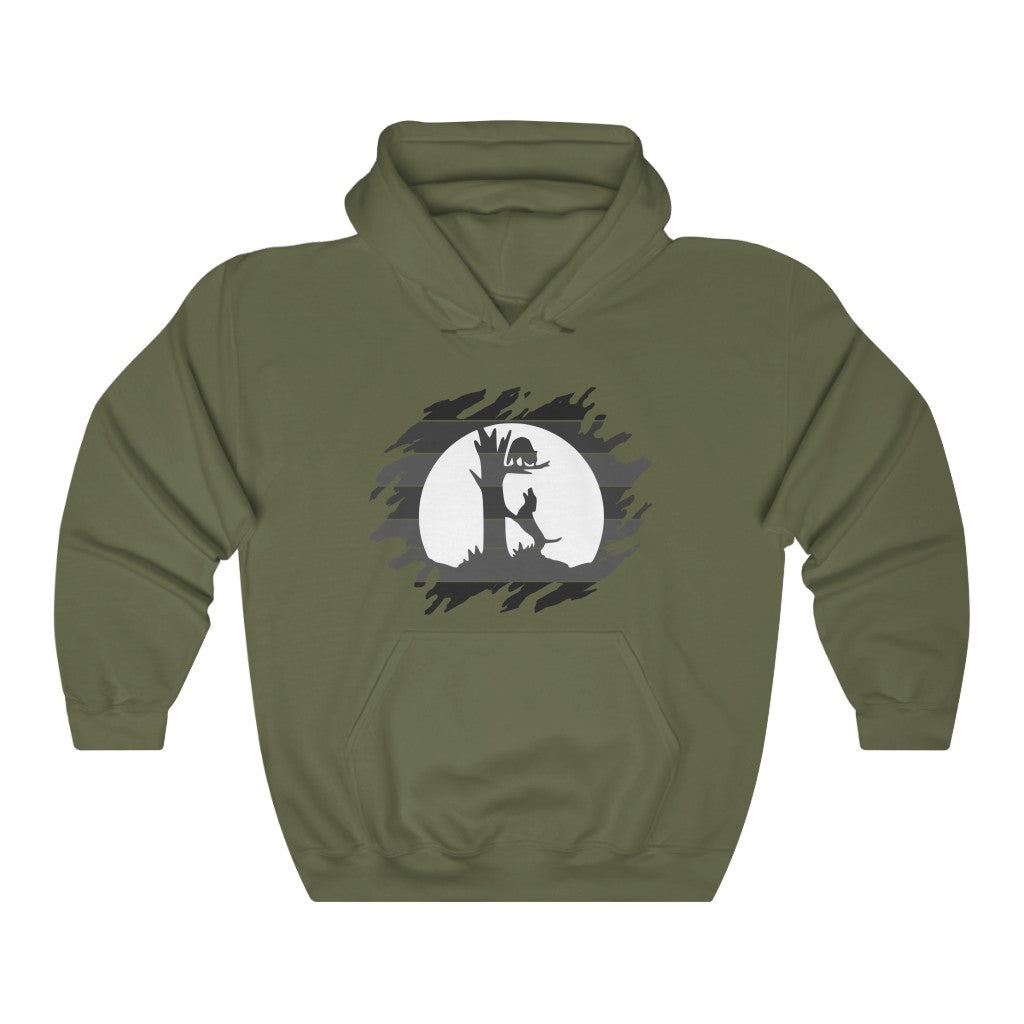 Unisex Treed Coon in the Moon Hooded Sweatshirt - coonhoundin
