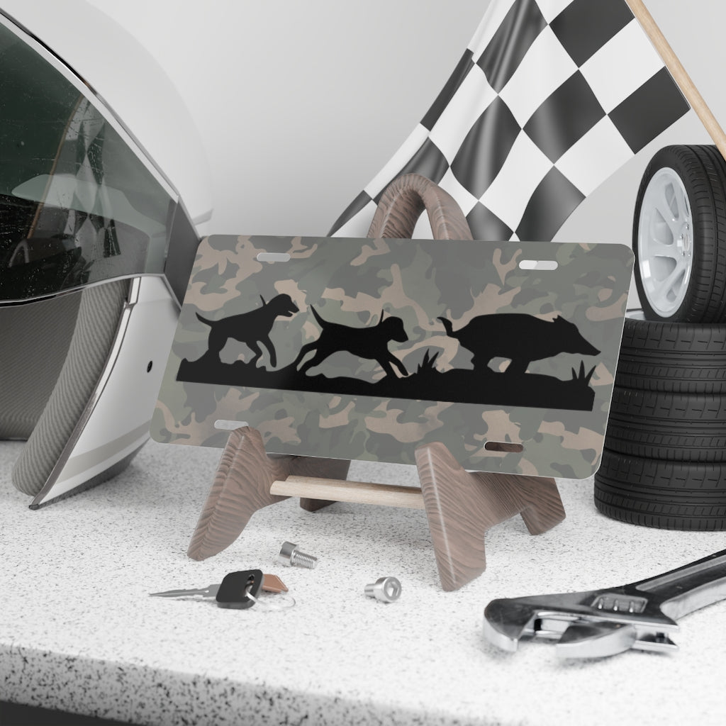 Camo Hounds Chasing Hog License Plate - coonhoundin