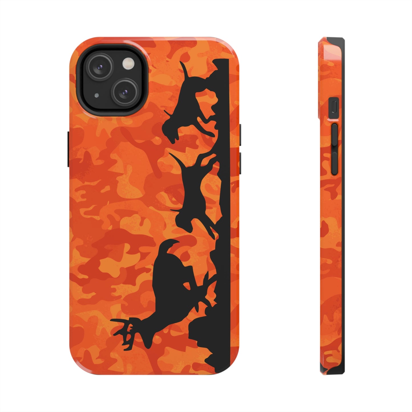 iPhone 14 Tough Phone Case Orange Camo Hounds Chasing Deer - coonhoundin