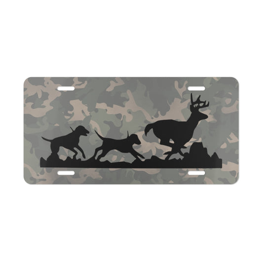 Camo Hounds Chasing Deer License Plate - coonhoundin