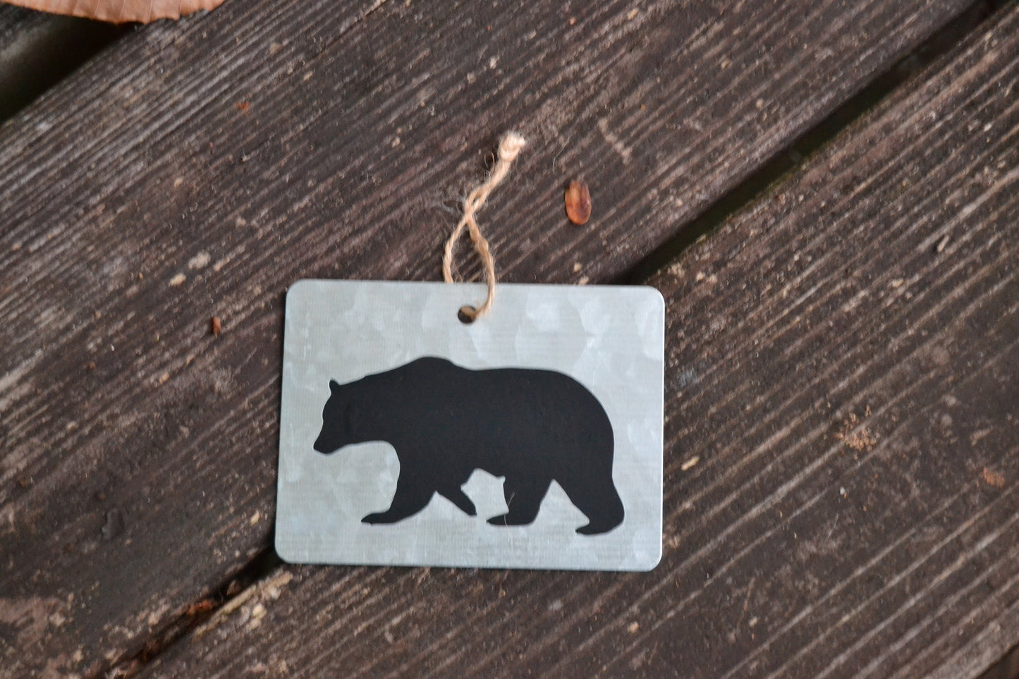Small Galvanized Metal Bear Wall Hanging, Tag, Ornament - coonhoundin