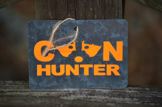 Small Galvanized Metal Coon Hunting Wall Hanging, Tag, Ornament - coonhoundin