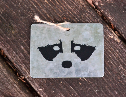Small Galvanized Metal Raccoon Face Coon Hunting Wall Hanging, Tag, Ornament - coonhoundin