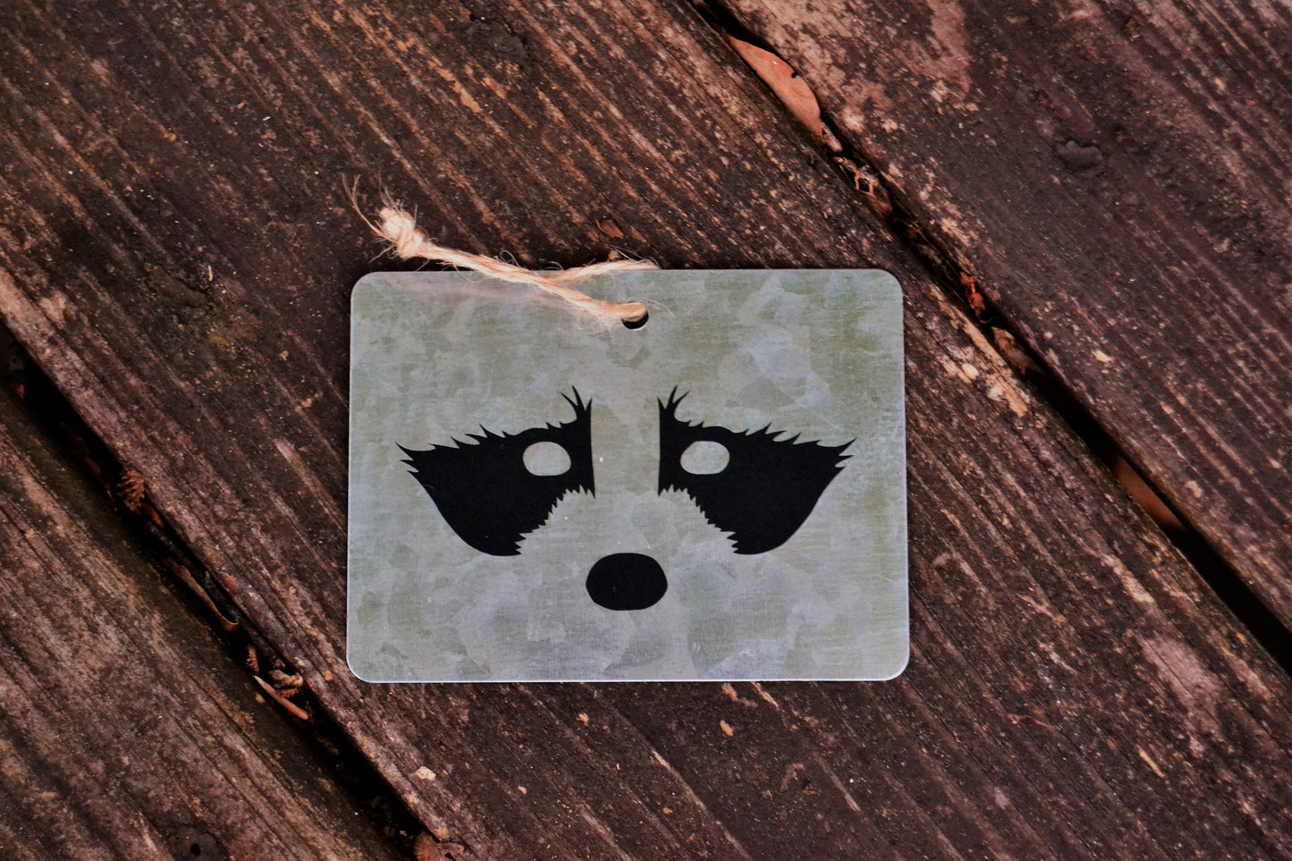 Small Galvanized Metal Raccoon Face Coon Hunting Wall Hanging, Tag, Ornament - coonhoundin