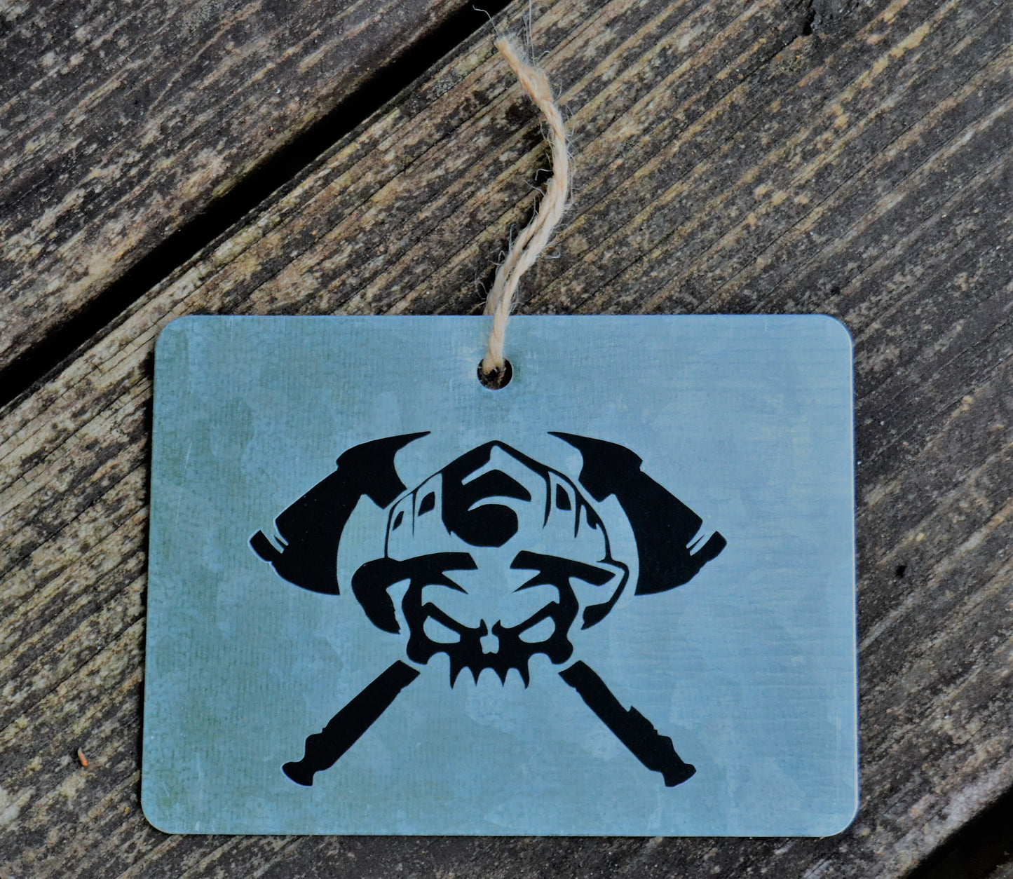 Small Galvanized Metal Fire Fighter Wall Hanging, Tag, Ornament - coonhoundin