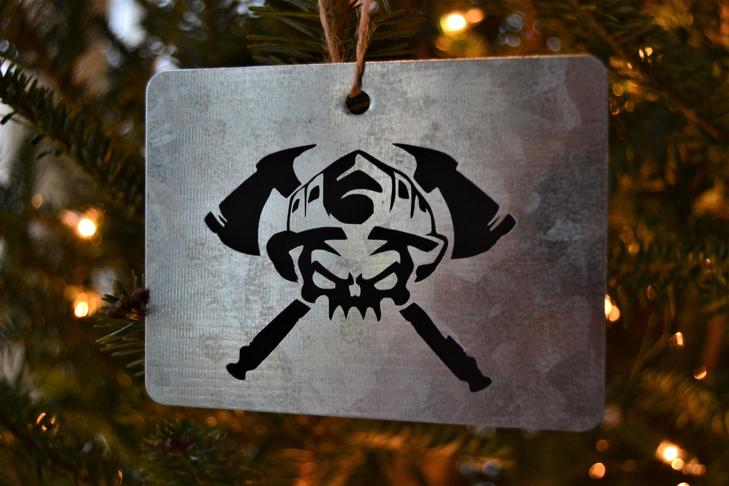 Small Galvanized Metal Fire Fighter Wall Hanging, Tag, Ornament - coonhoundin