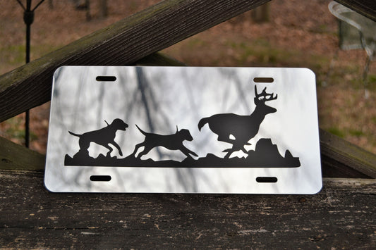 Mirrored Deer Hunting Hounds Chasing Buck License Plate - coonhoundin