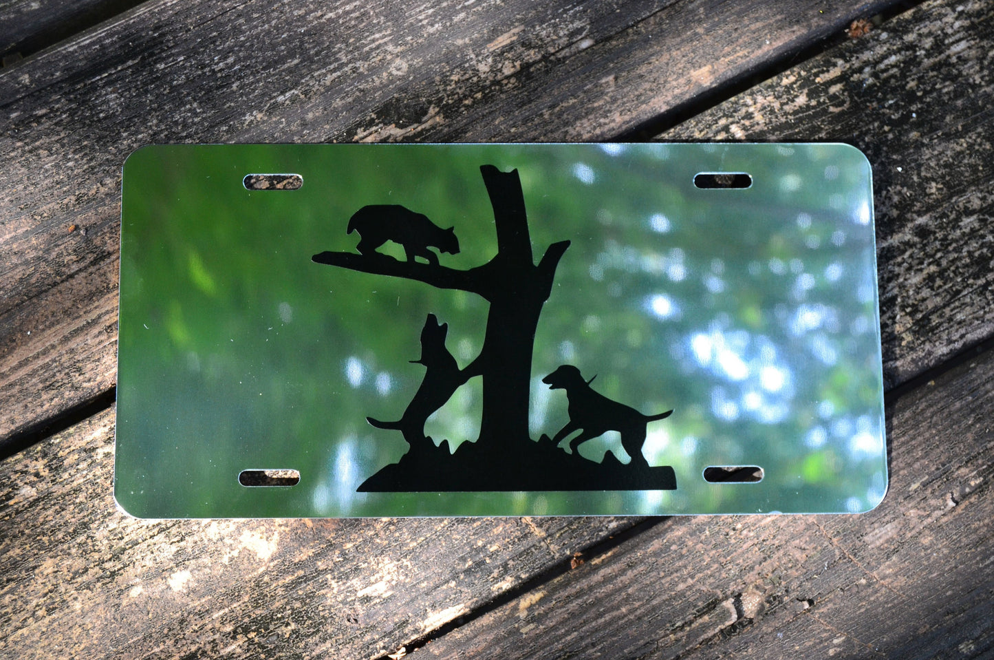 Hunting Bobcat Hounds Treed Hunting Mirrored License Plate - coonhoundin