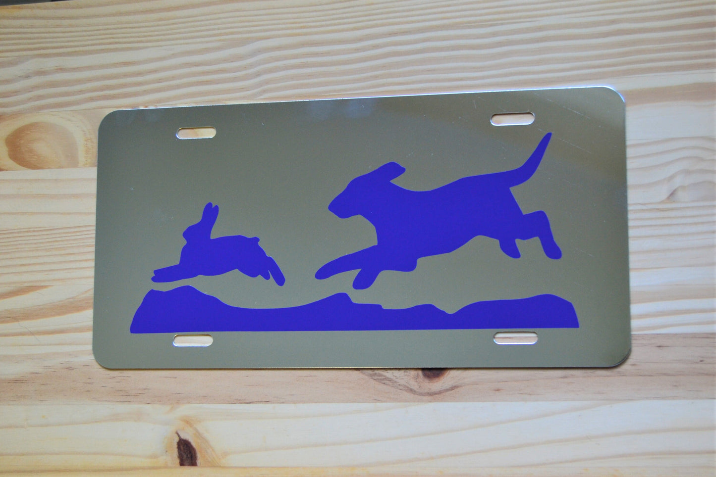 Mirrored or Black Hunting Beagle Chasing Rabbit License Plate - coonhoundin