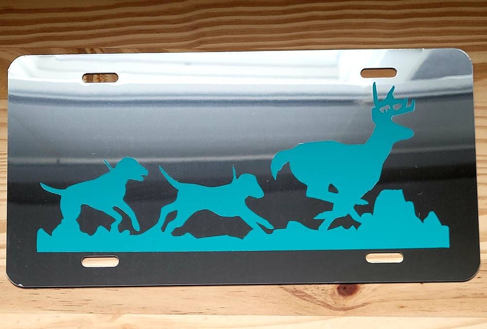 Mirrored Deer Hunting Hounds Chasing Buck License Plate - coonhoundin
